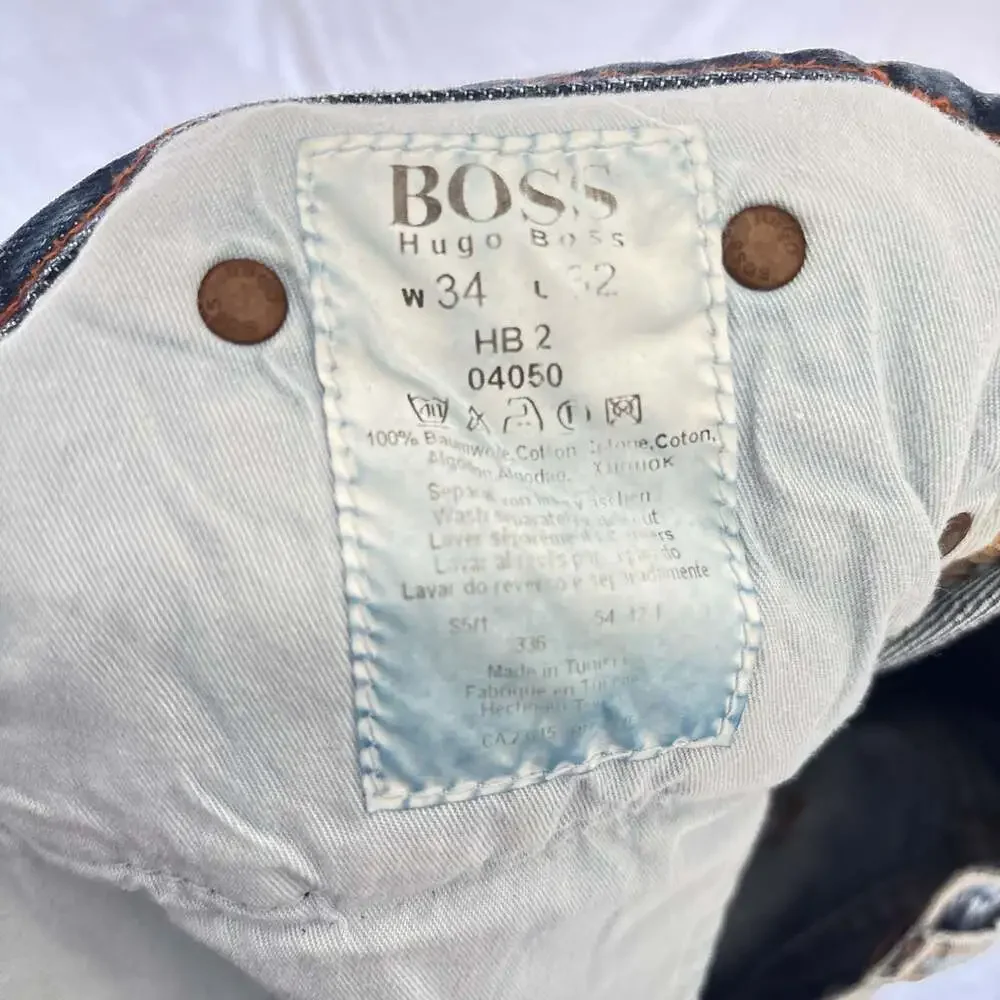 Hugo Boss Orange HB2 Straight Leg Jeans 34x32 Light Wash Distressed Y2K Mens Den